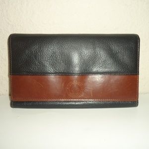 Genuine Leather Women's Black Brown Wallet Button Size- Size-6.5x4 in